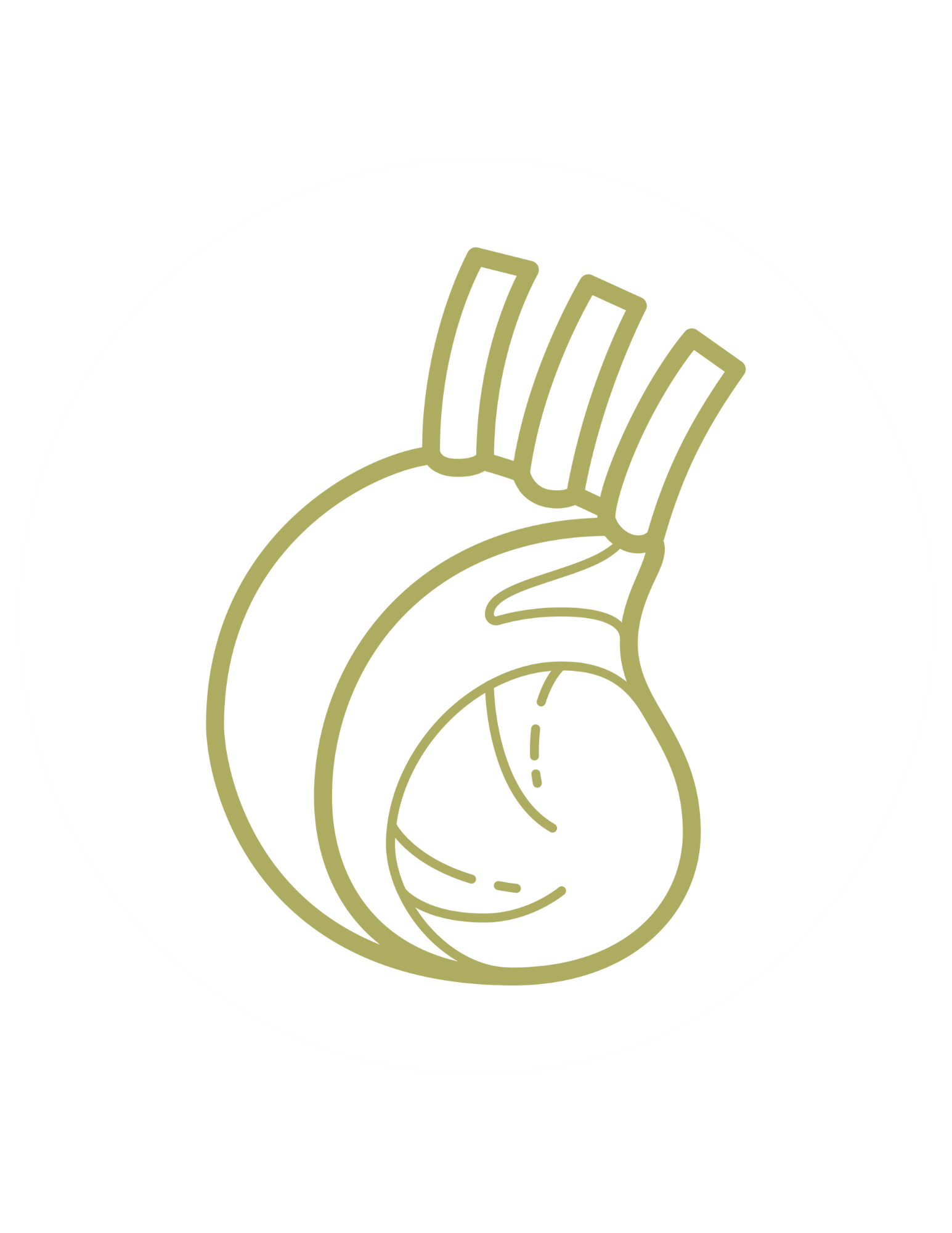 Outline of a rack of lamb, depicted with four ribs and curved meat sections, in light yellow.