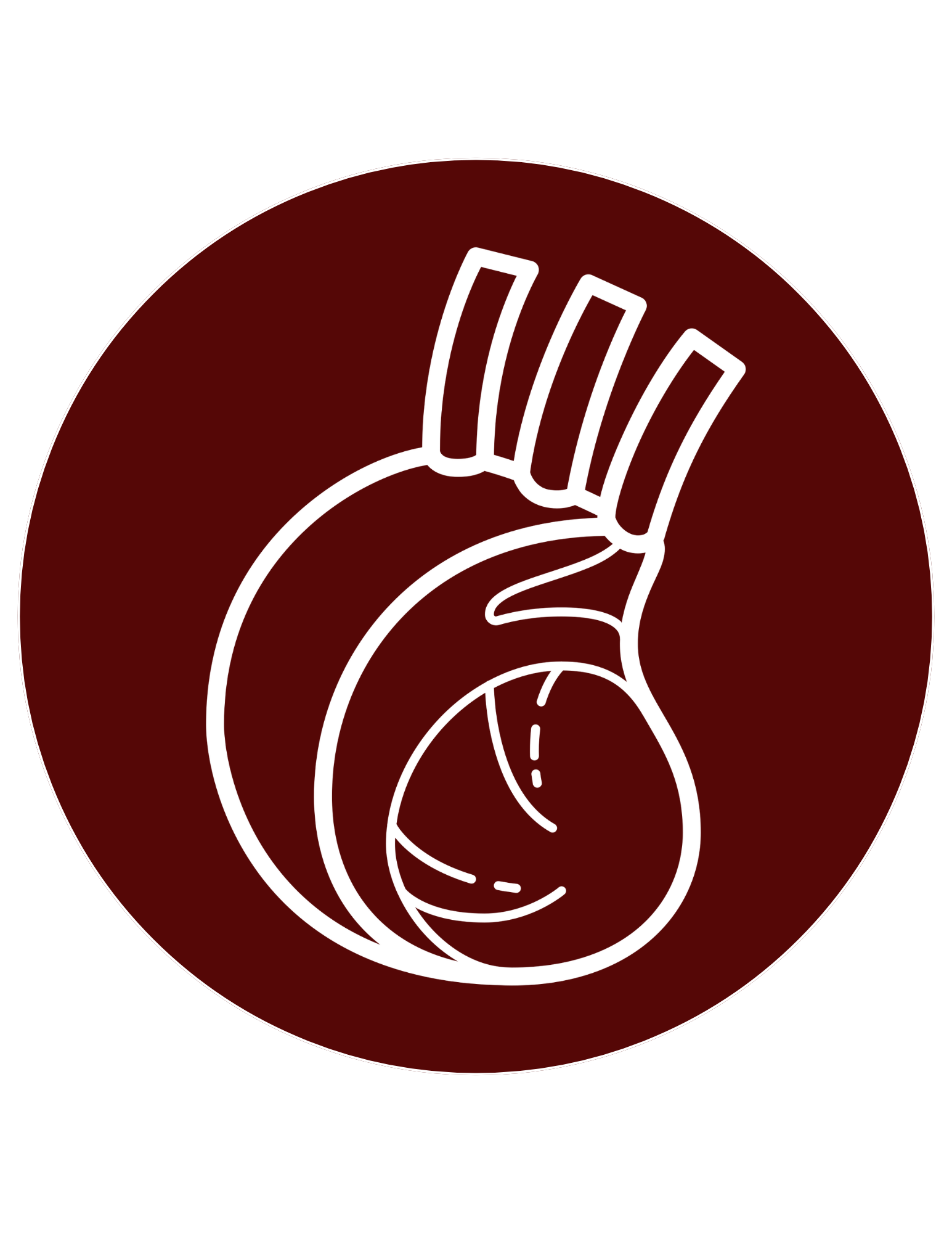 White line art of a rack of lamb inside a dark red circle.