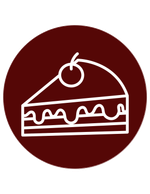 A slice of cake with a cherry on top in a circle.