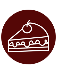 A slice of cake with a cherry on top in a circle.