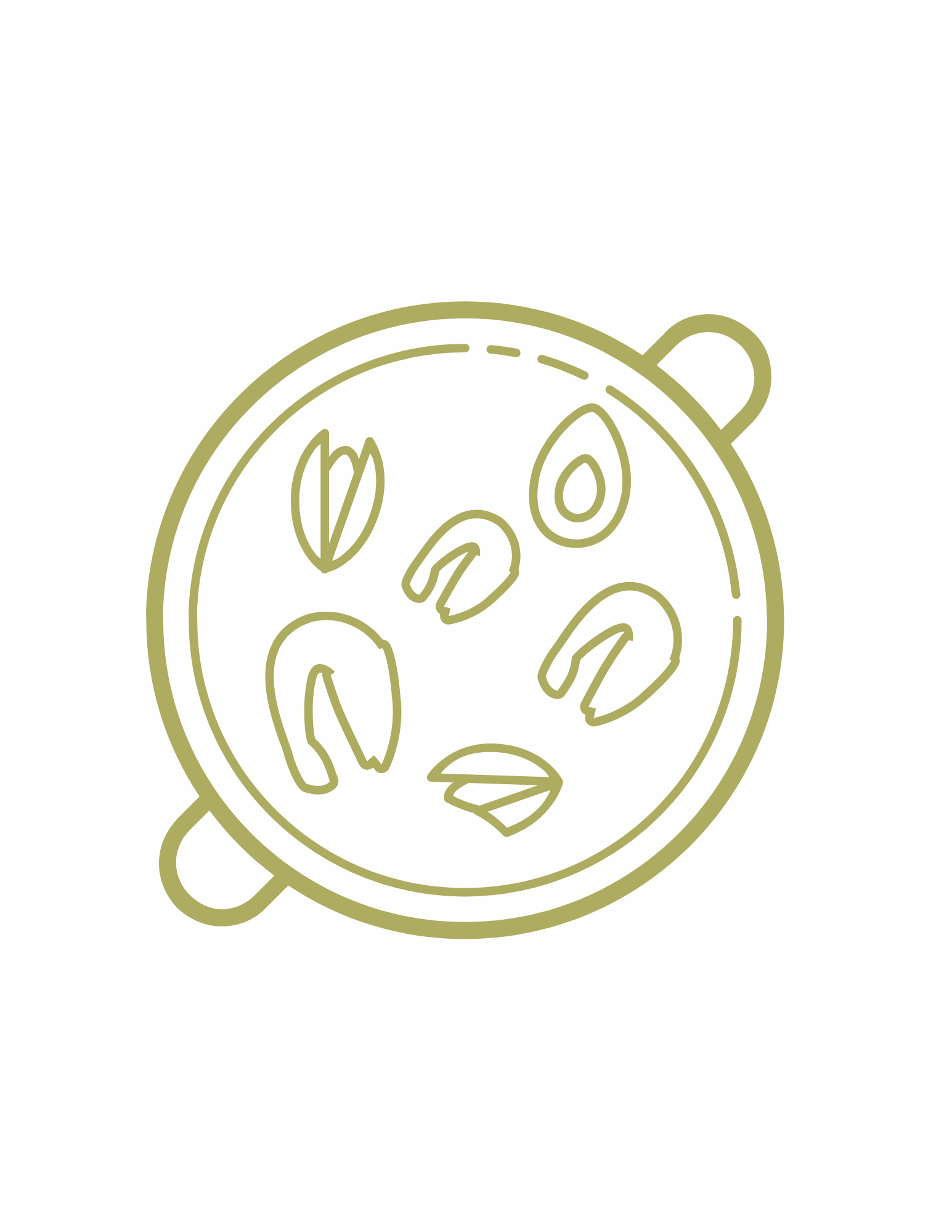 A drawing of a pot filled with food on a white background.
