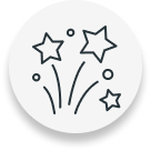 Fireworks display with stars and circles.