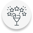 Cocktail glass with starbursts; celebratory drink.