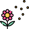 Rosa blomma med gul mitt som släpper ut pollen.