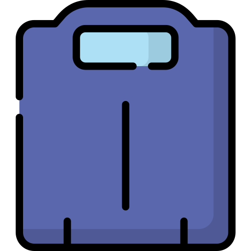 Lila badrumsvåg med ljusblå display.