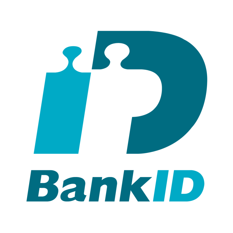 Logotyp för BankID: blå pusselbitsform över ett blågrönt 