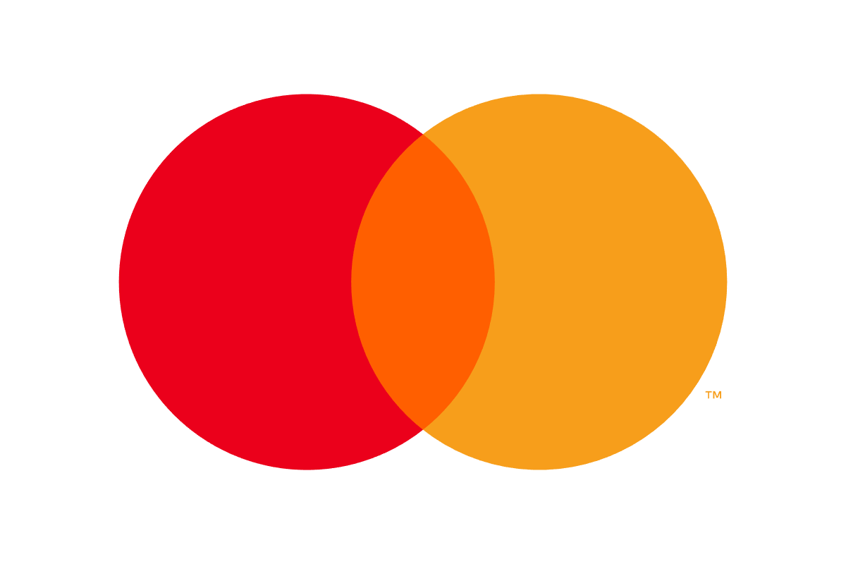 Mastercard-logotypen: överlappande röda och orangea cirklar.