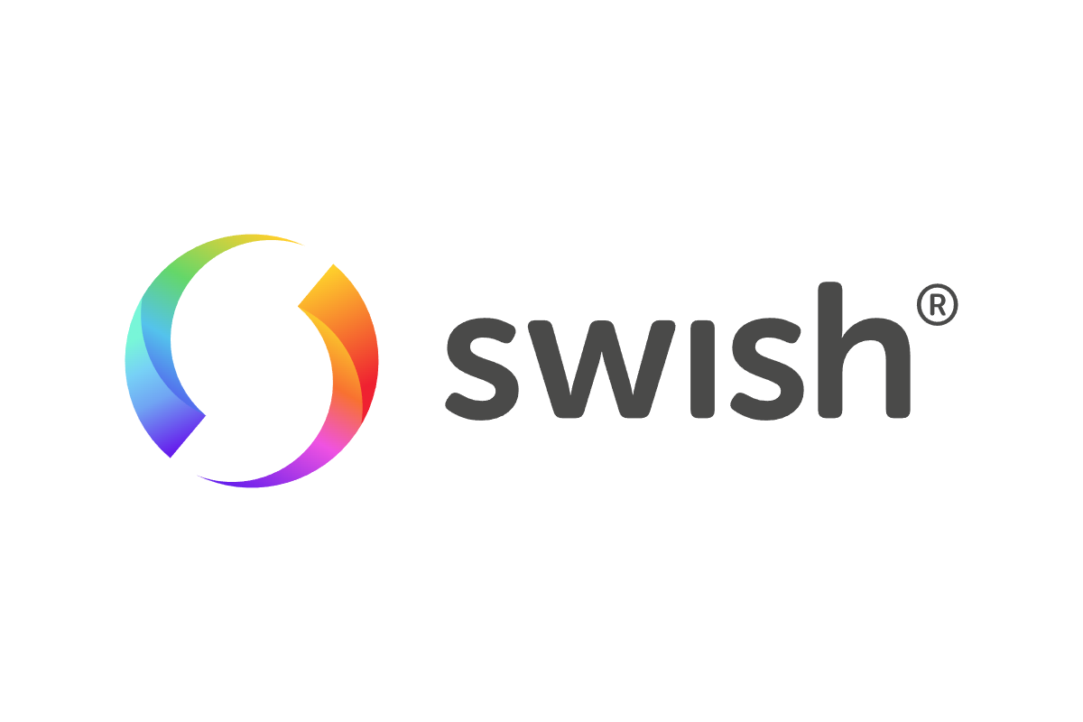 Swish-logotypen: Färgglad, böjd design med ordet 