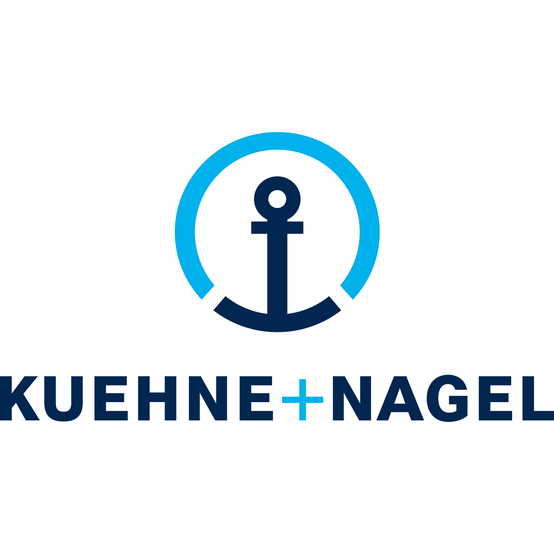 Het logo van Kuehne+Nagel: een blauw anker in een blauwe cirkel, met de tekst 