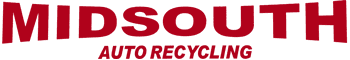 A red logo for midsouth auto recycling on a white background
