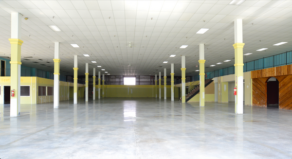 A polished concrete floor inside a firehouse.