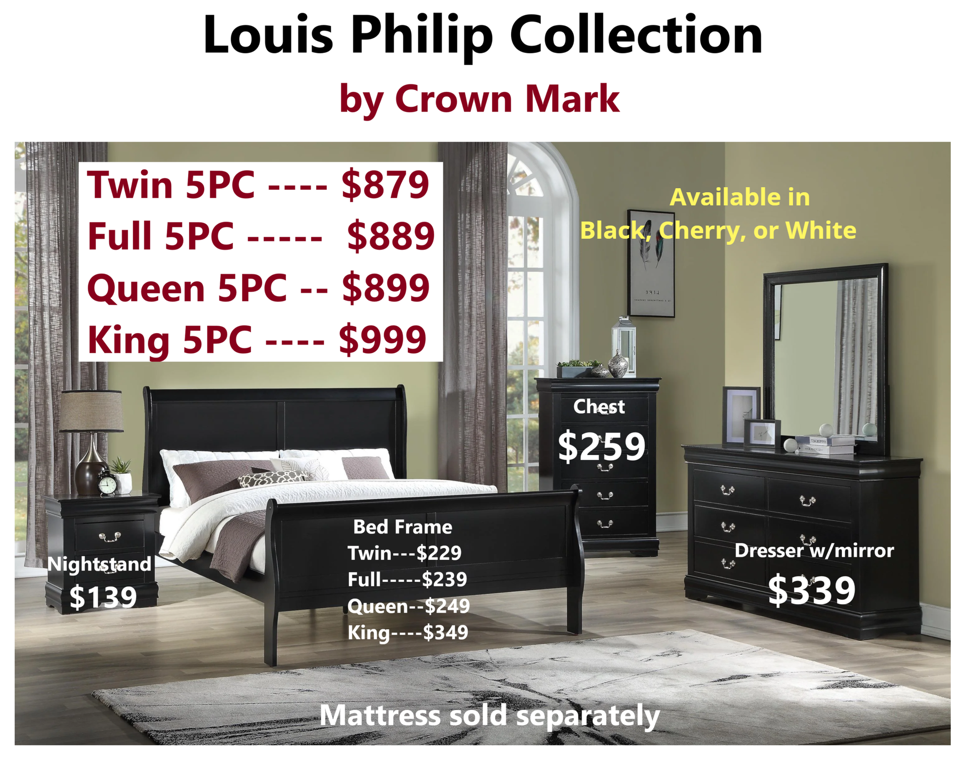 Sleigh Bedroom Set | Louis Phillipe Crown Mark | Eden, NC | Eden Mattress and Furniture