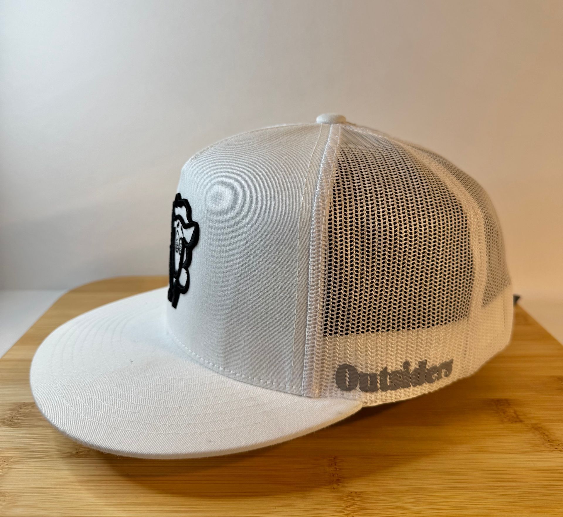 White Flat Bill Hat (Black Stitch)