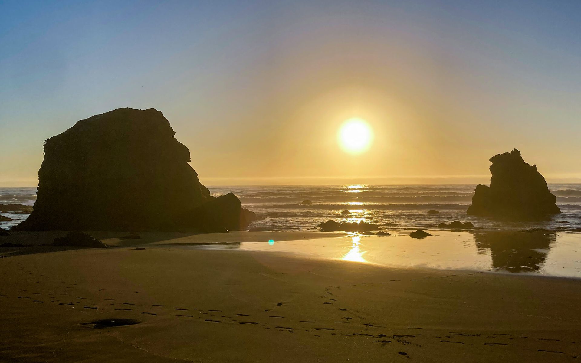 Sunset on the beach at Howard Creek Ranch.