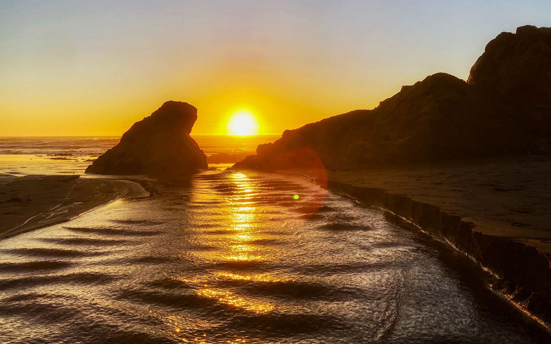 Sunset on the water at Howard Creek Ranch.