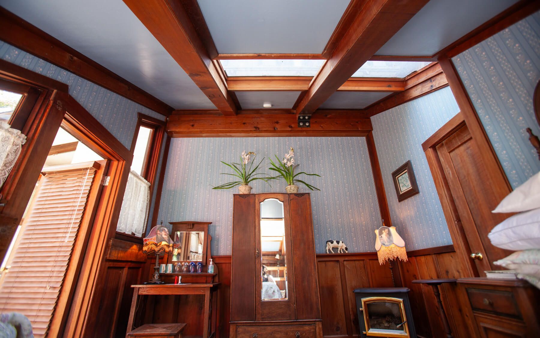 The Blue Balcony Room getaway at the Howard Creek Ranch on the Mendocino Coast.