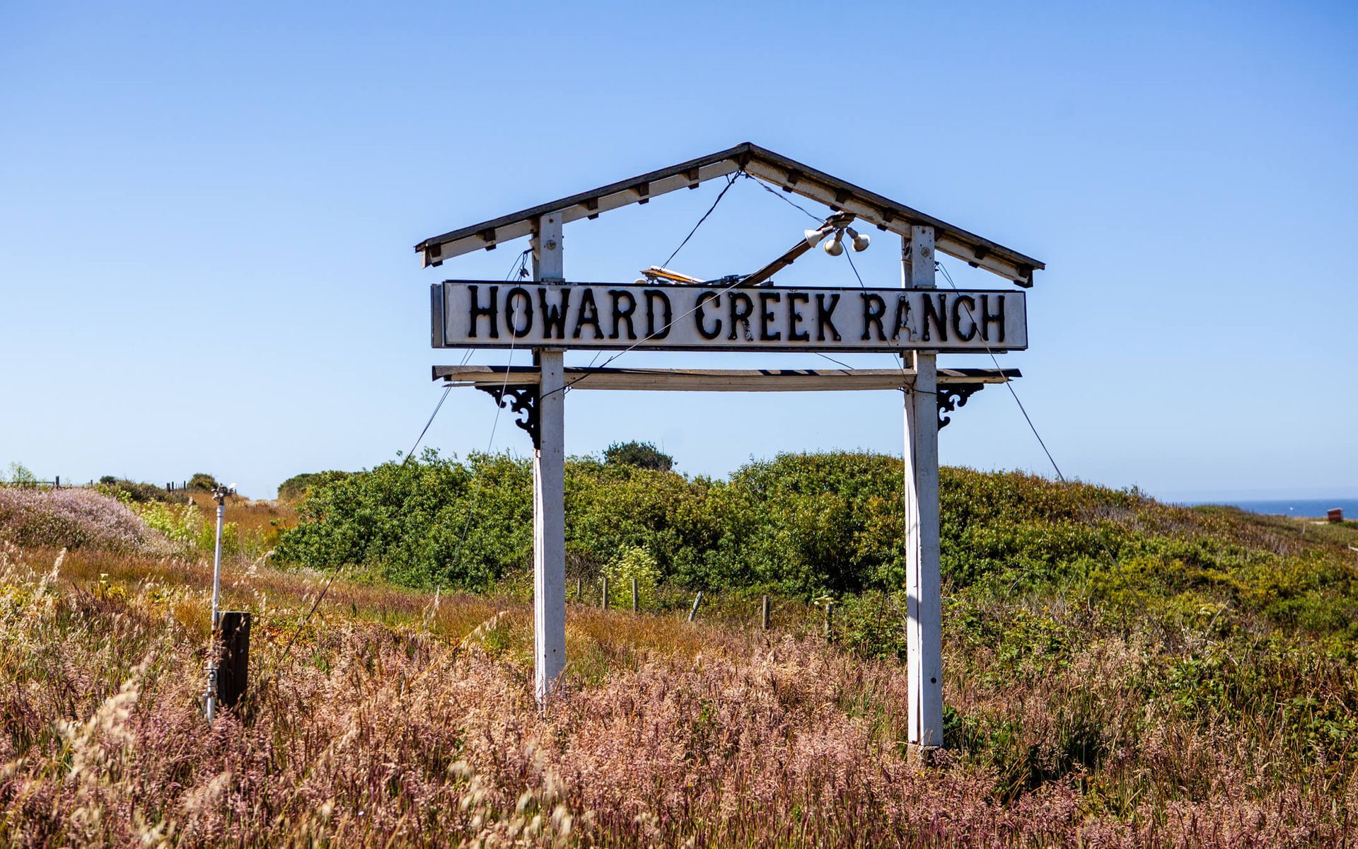 The sign welcoming you to the Howard Creek Ranch getaway on the North Mendocino Coast.