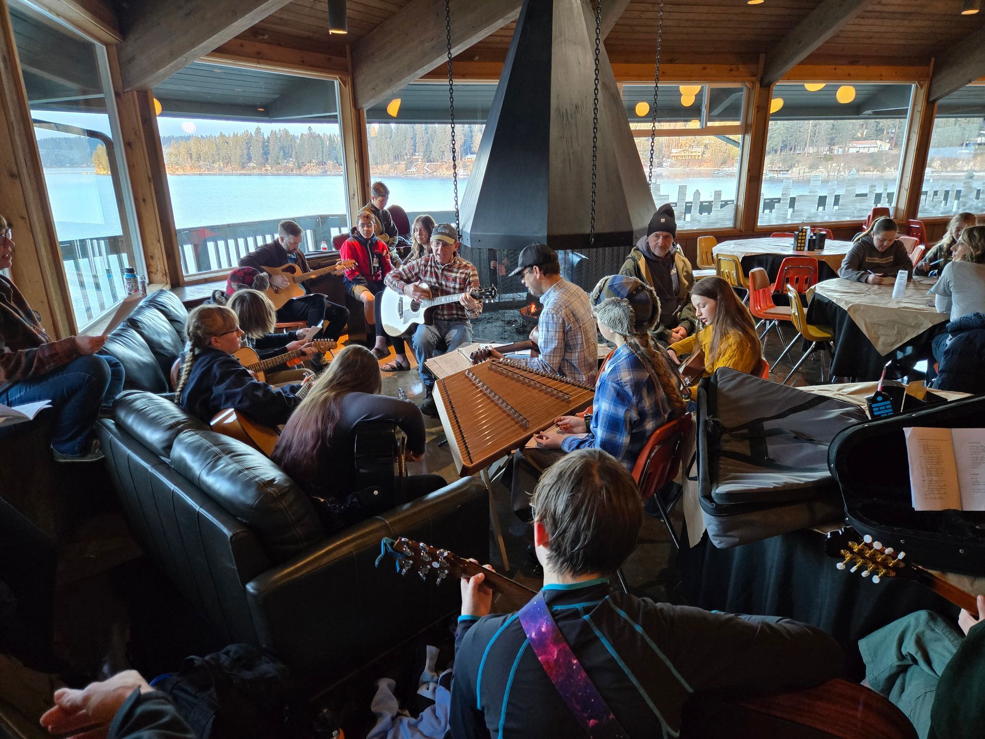 Pathfinders enjoy jam sessions with a myriad of instruments in the lodge.