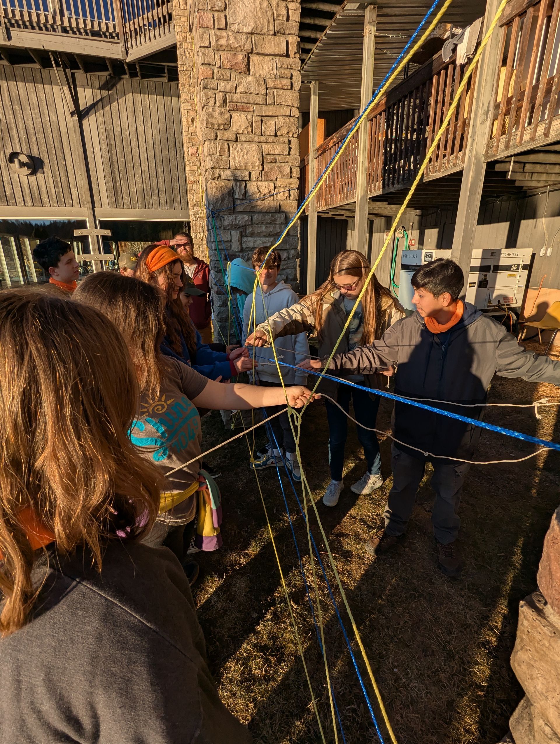 Pathfinders enjoyed team building activities untangling ropes.