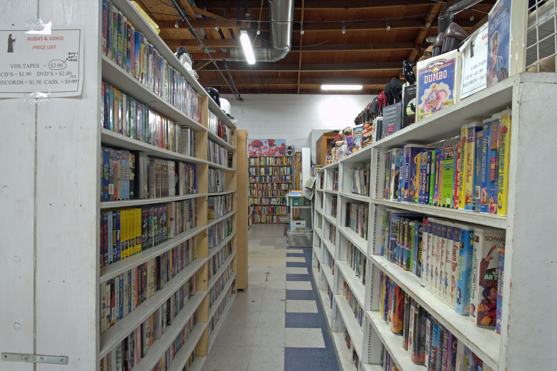 A library filled with lots of books and dvds
