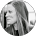 A black and white photo of a woman 's face in a circle.