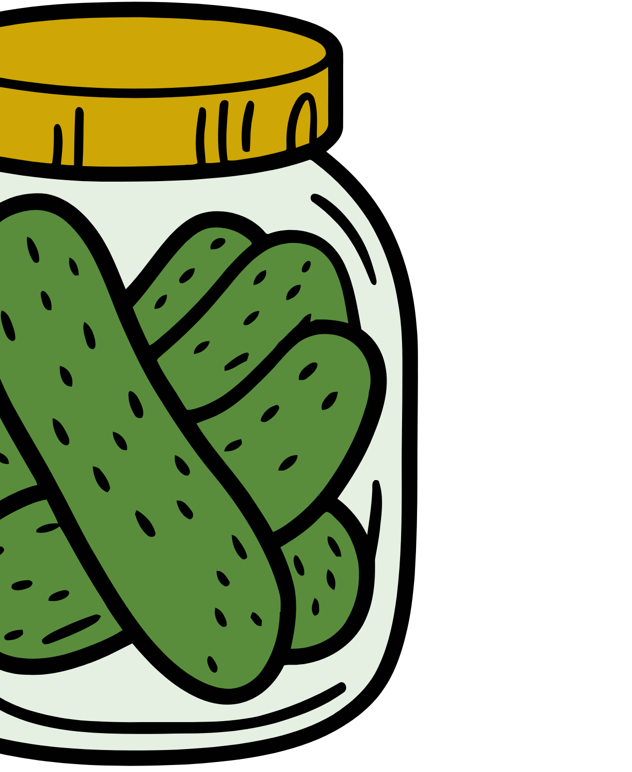 Jar of green pickles, sealed with a gold lid.