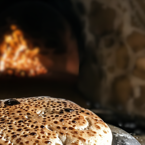 Sangak baking on a pebble stone plate inside an oven.