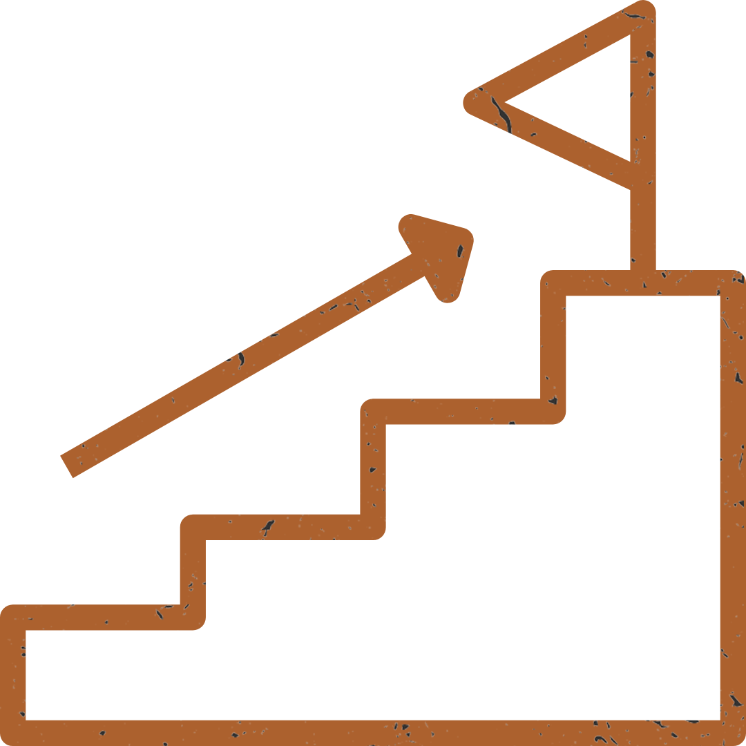 A set of stairs with an arrow pointing up.