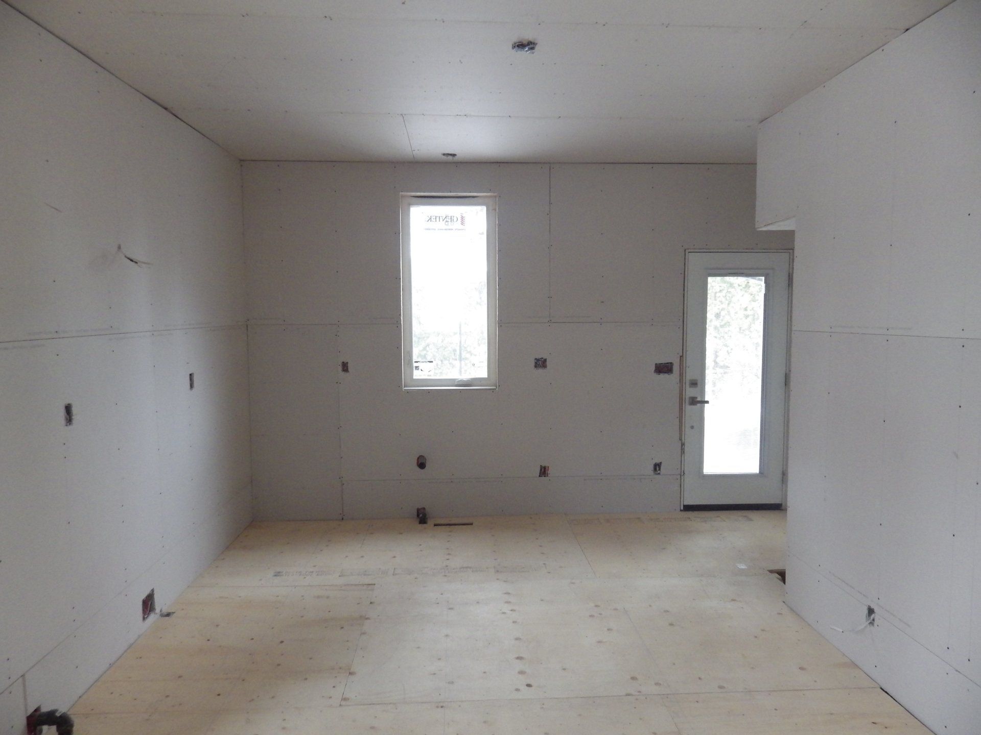 kitchen, viewing new window and door.