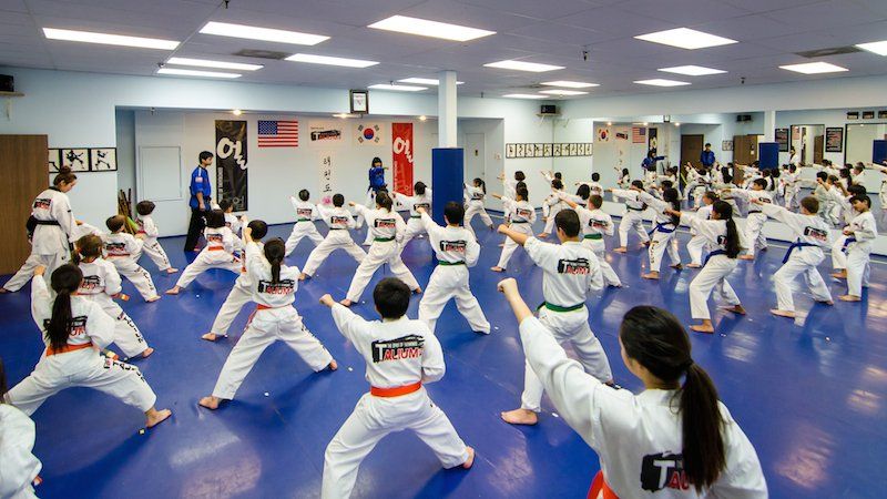Irvine Karate Classes — Group Of Children Learning Taekwondo in Pkwy Irvine, CA