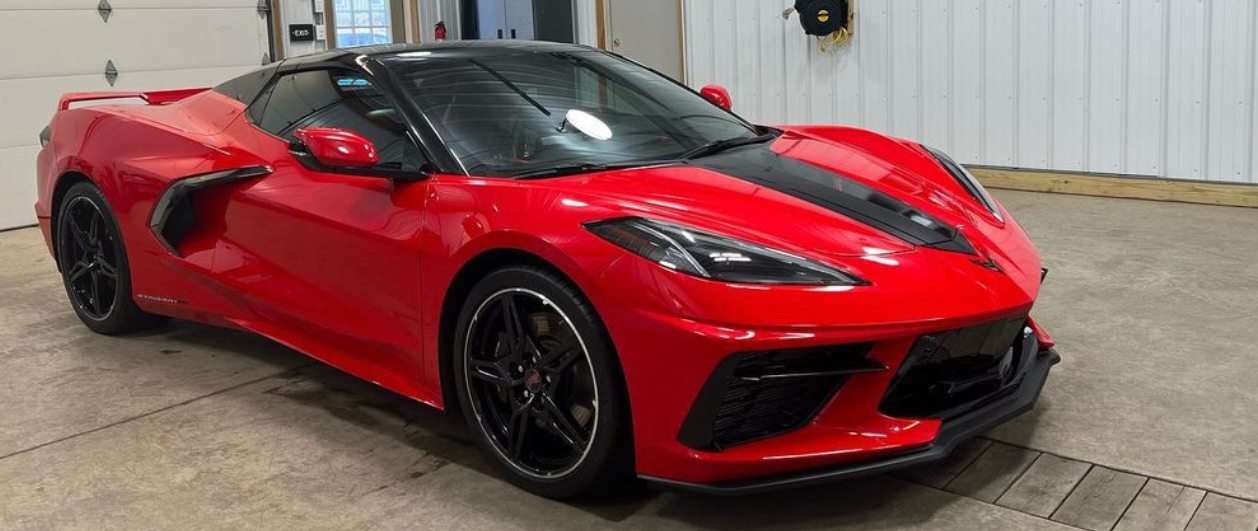 red vehicle with window tinting