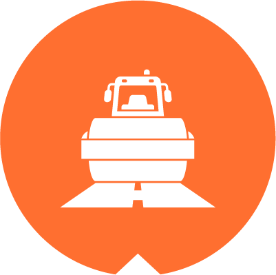 A group of people sitting around a gear in a red circle.