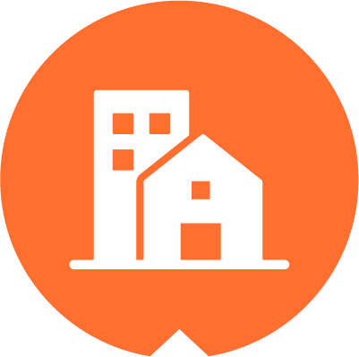 A red circle with a light bulb and a brain inside of it.