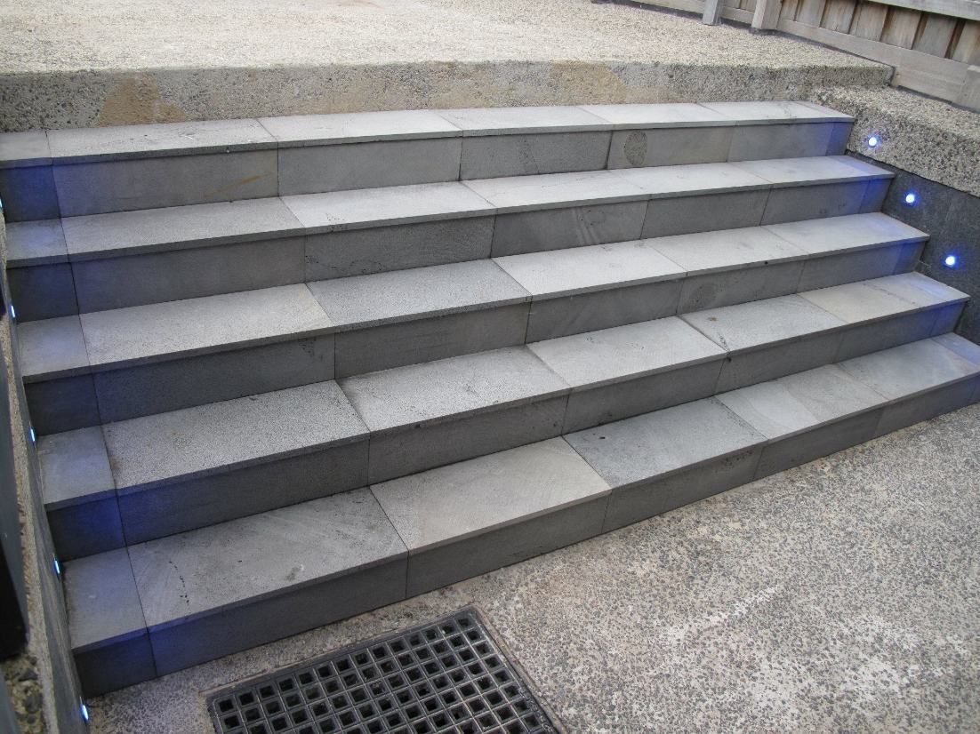 A Set Of Stairs With Blue Lights On Them — Leemark Design Services In Parramatta Park, QLD