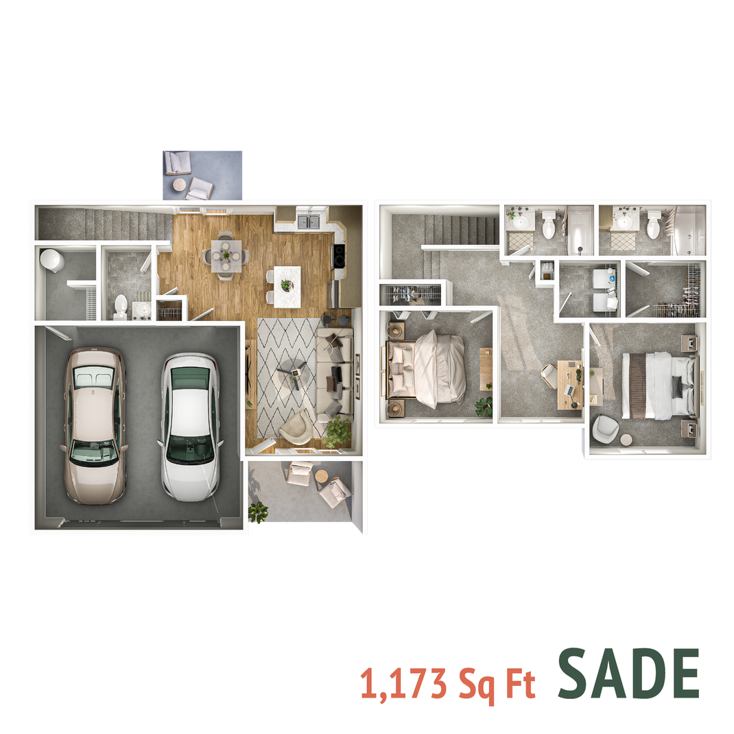 Sade floor plan with 1,173 square feet