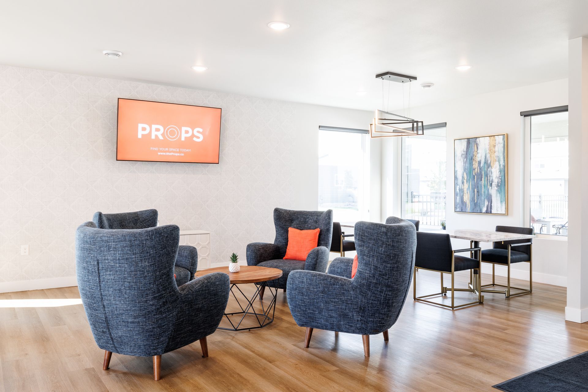 Inside of clubhouse with chairs.