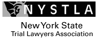 The new york state trial lawyers association logo is black and white.