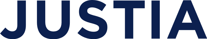 The word justia is written in blue on a white background