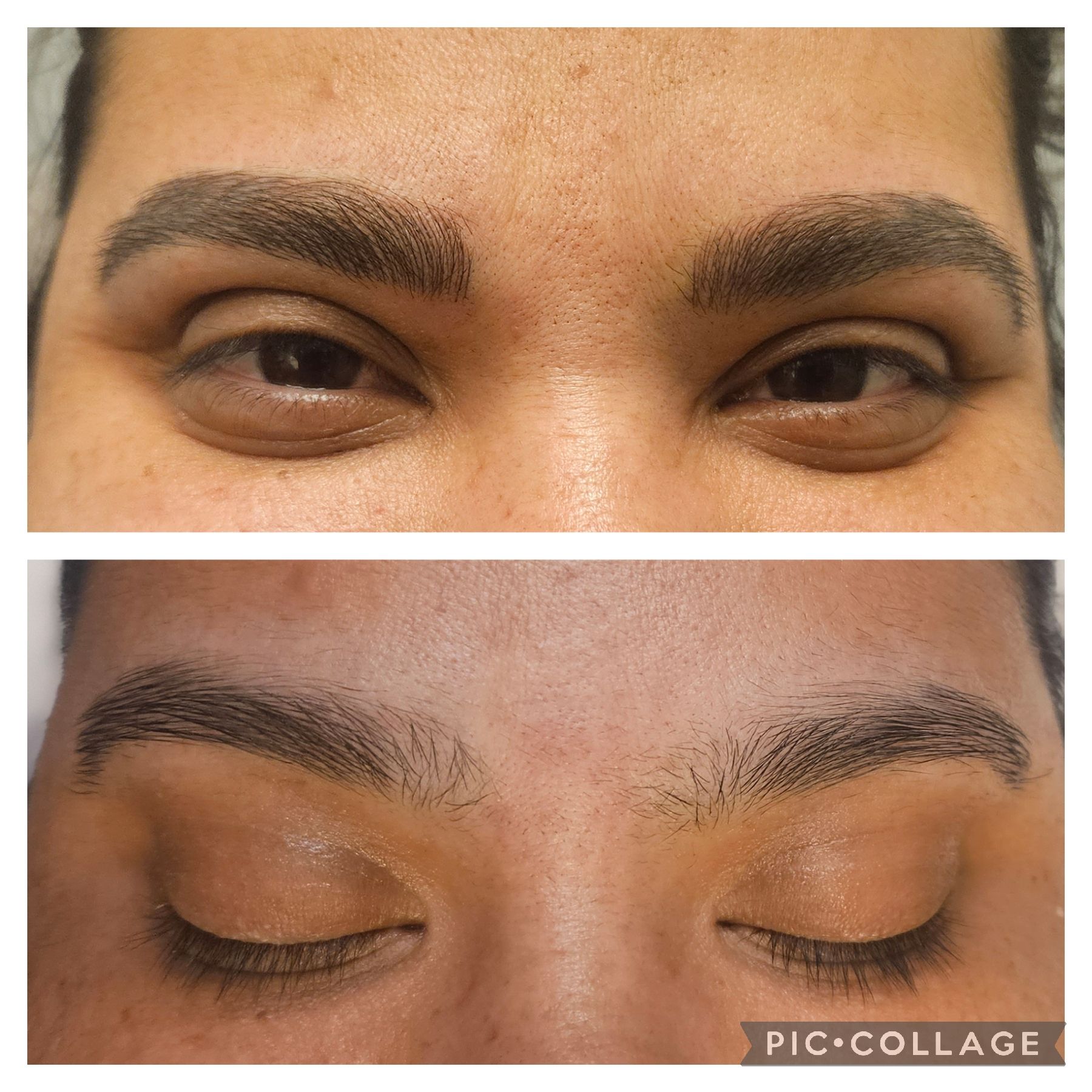 A before and after picture of a man 's eyebrows