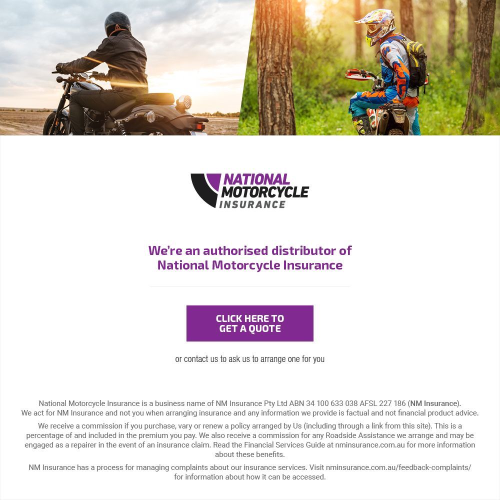 National motorcycle insurance is an authorised distributor of national motorcycle insurance.