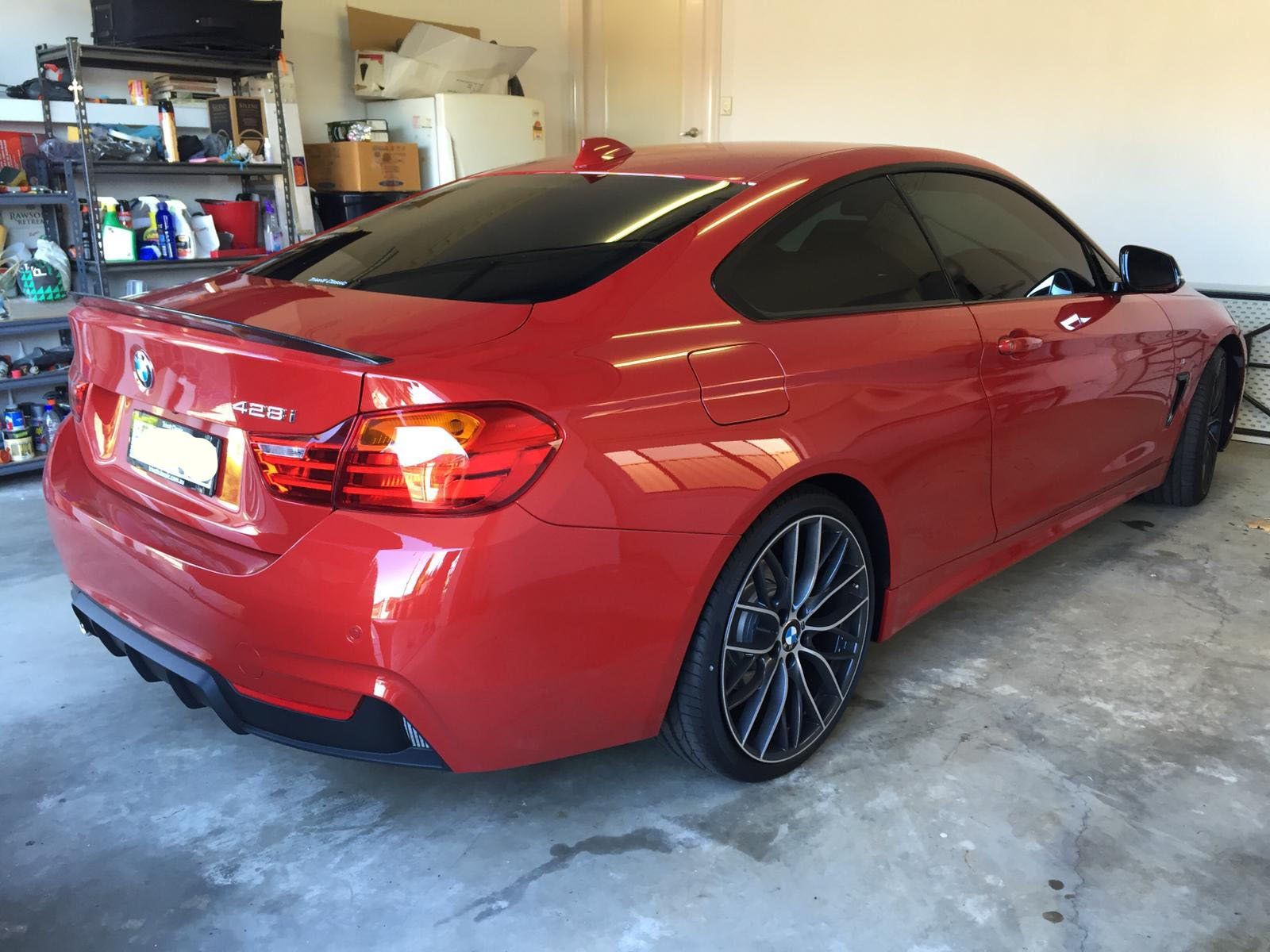Ceramic tint a red BMW 428 rear view
