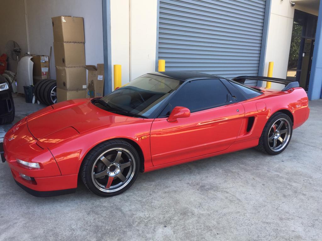 Ceramic tint a red classic sports Hond NSW side view
