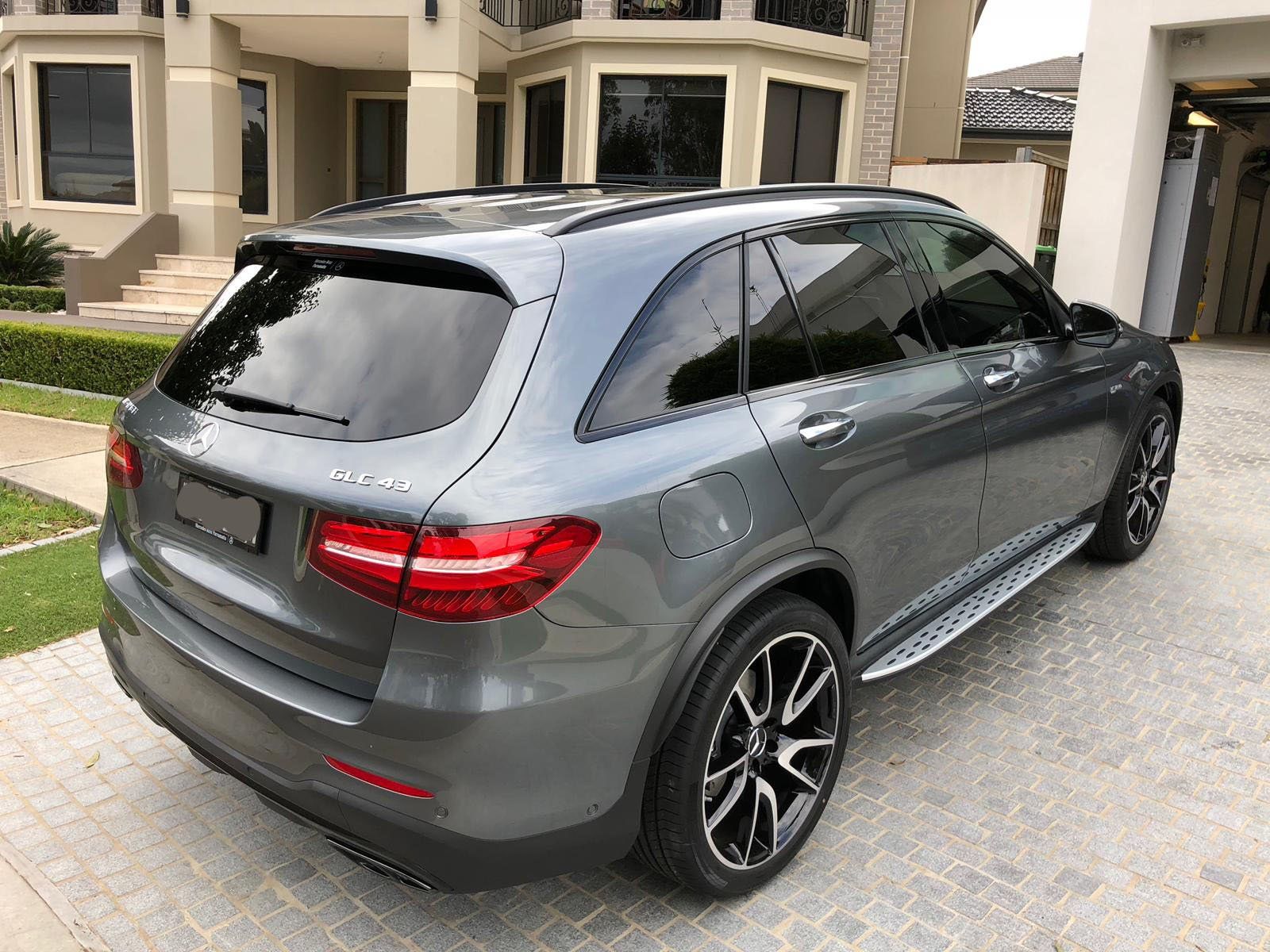 Ceramic tint a grey Mercedes GLC rear view