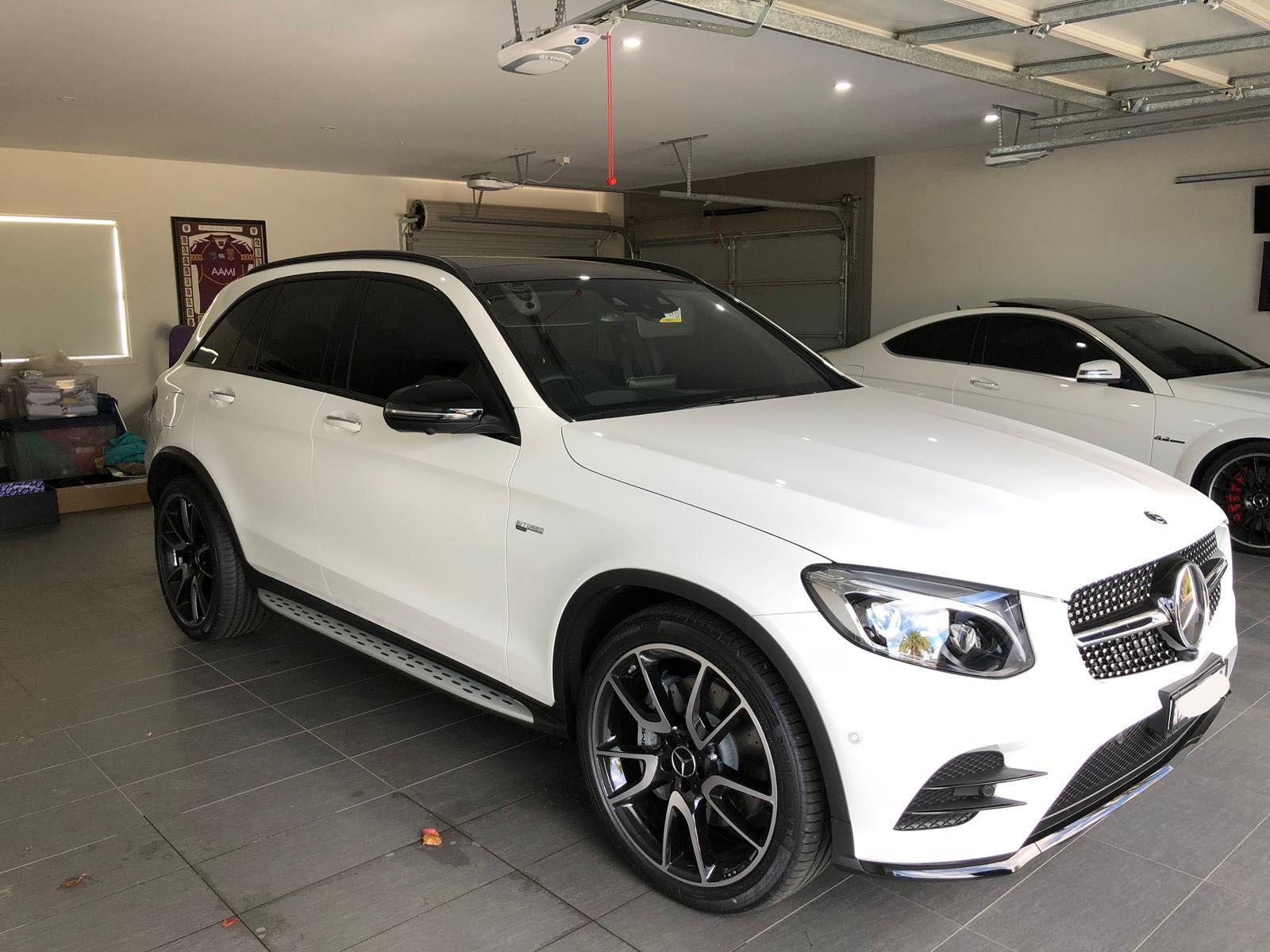 Ceramic tint a white Mercedes 4x4 front view