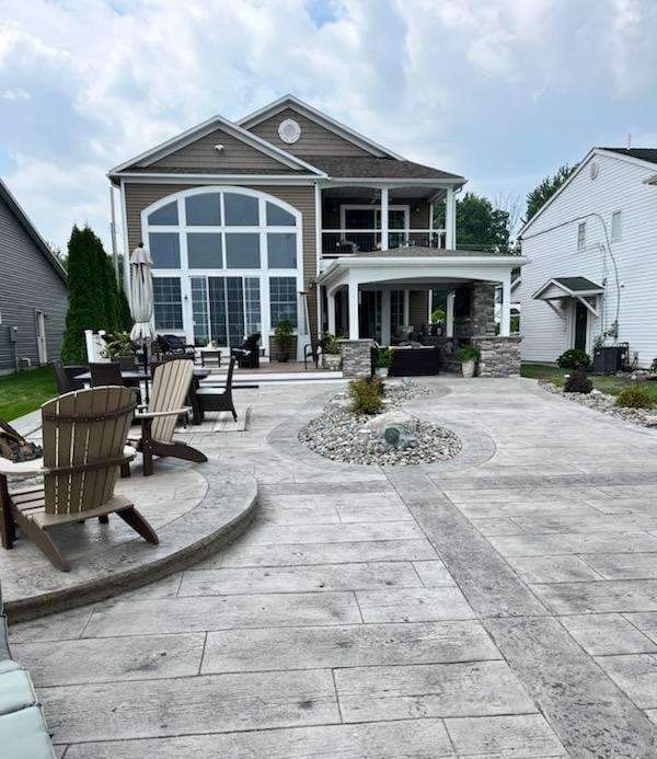 stampcrete patio with custom landscaping