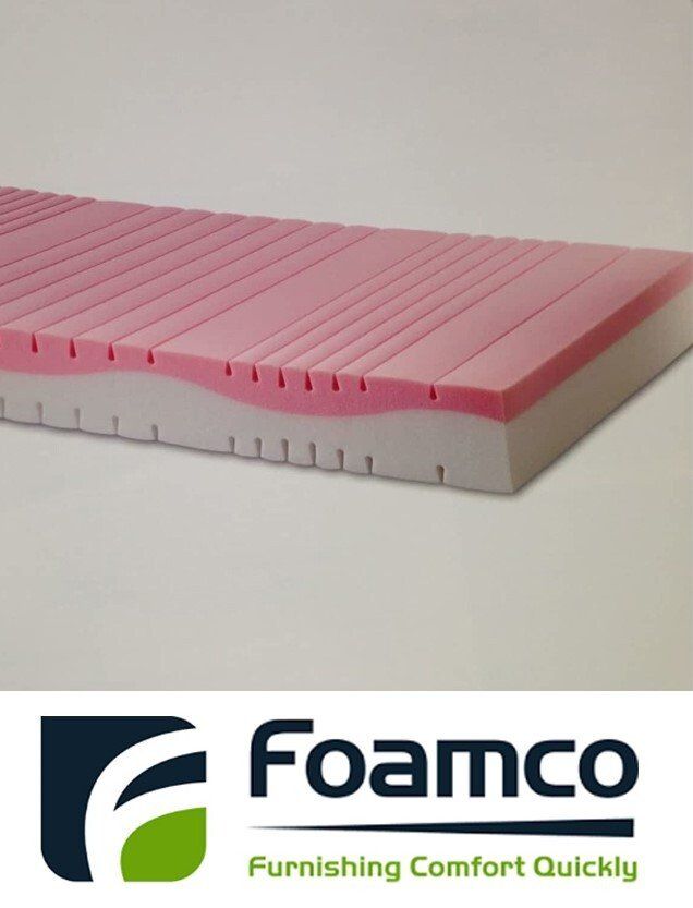 A pink and white foam mattress from foamco