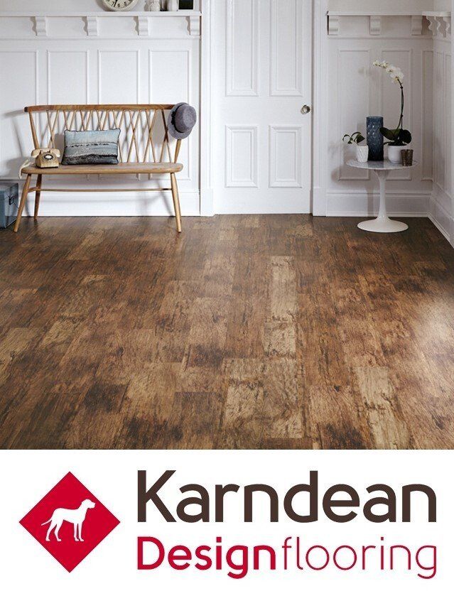 A picture of a hallway with a karndean design flooring logo