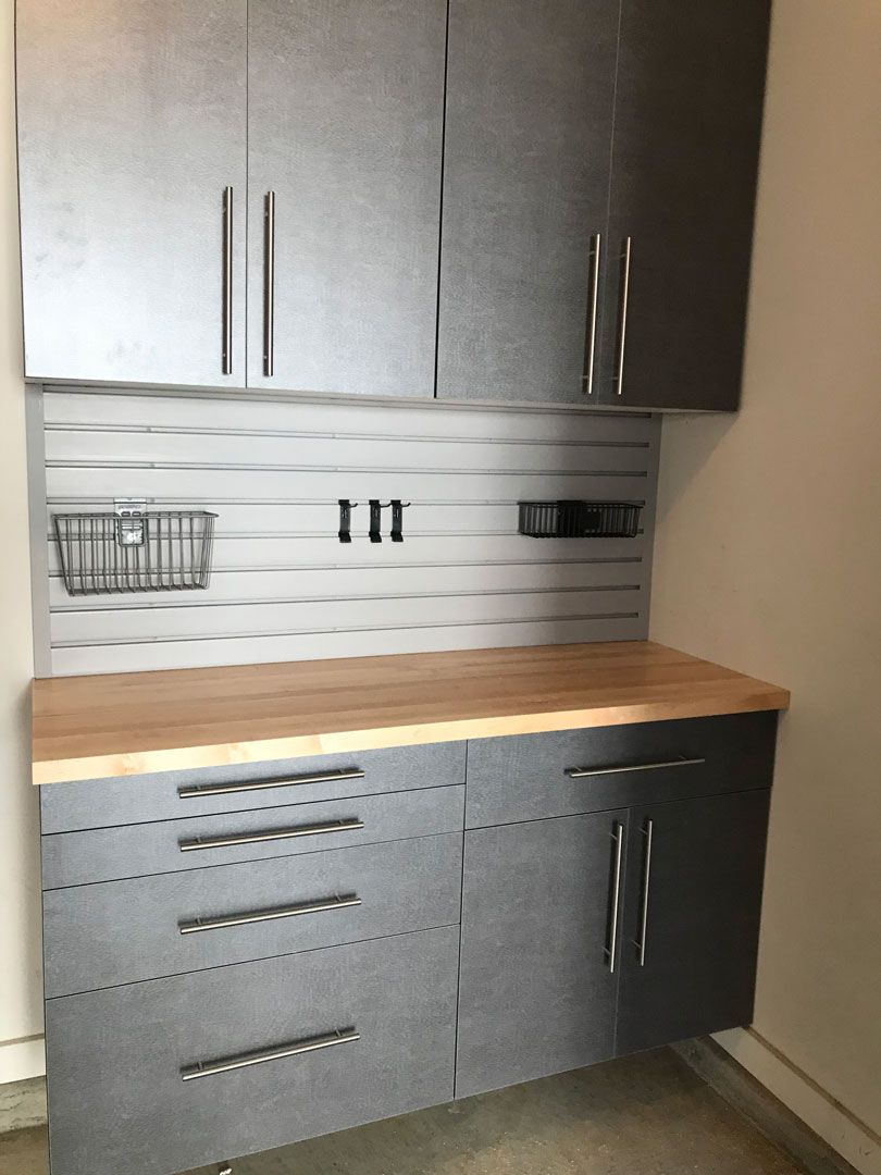 Custom Garage Cabinets with Butcher Block Workbench