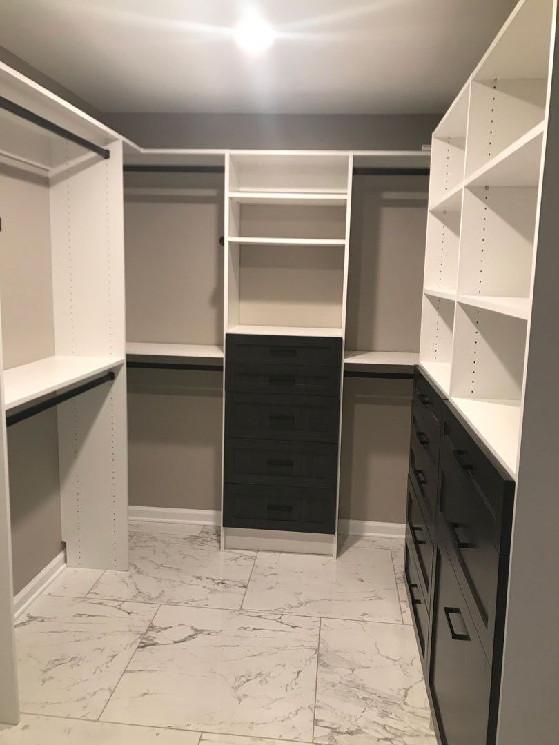 White Custom Closet with Raven Drawers