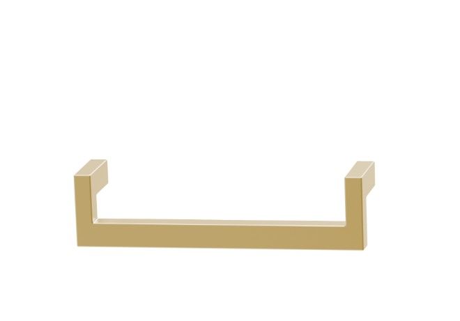 A brass cabinet handle on a white background.